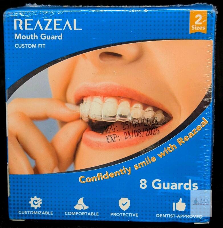 REAZEAL Mouth Guard 8-Pack | Custom Fit Night Guards | 2 Sizes, BPA-Free, Batch 220841, Exp. 2025
