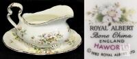 Royal Albert Haworth Bone China Gravy Boat & Underplate, England, 1982, Gold Trim, Floral Pattern
