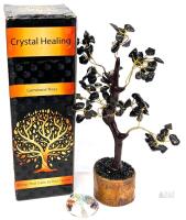 NEW Black Tourmaline Gemstone Tree with Chakra Tree of Life Pendant, 7.25" Tall, Crystal Healing Decor