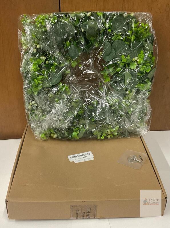 Avok Square Artificial Boxwood Wreath 16"x16" with Mounting Hardware, Farmhouse Garden Decor