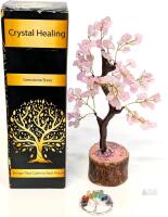 NEW Rose Quartz Crystal Healing Gemstone Tree, 4.5" Tall, Tree of Life Chakra Pendant, Boxed Gift Set- BOX MAY HAVE CREASES
