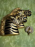Statement double Zebra Brooch + demure Rhinestone Peacock Brooches