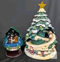 Animated Lighted Christmas Tree Village w/ Rotating Train & Tree Snowman Scene, 12.3" & 7"