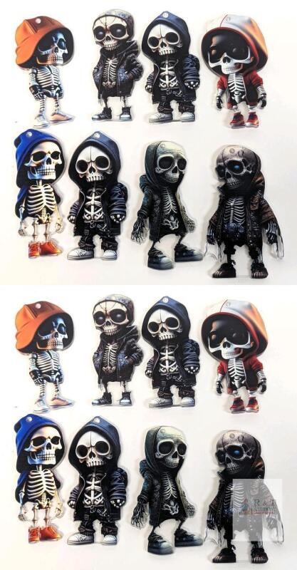 NEW Cartoon Skeleton Hoodie Hanging Air Freshener Set, 8 Designs, 4"x2", Car/Home, Unique Art