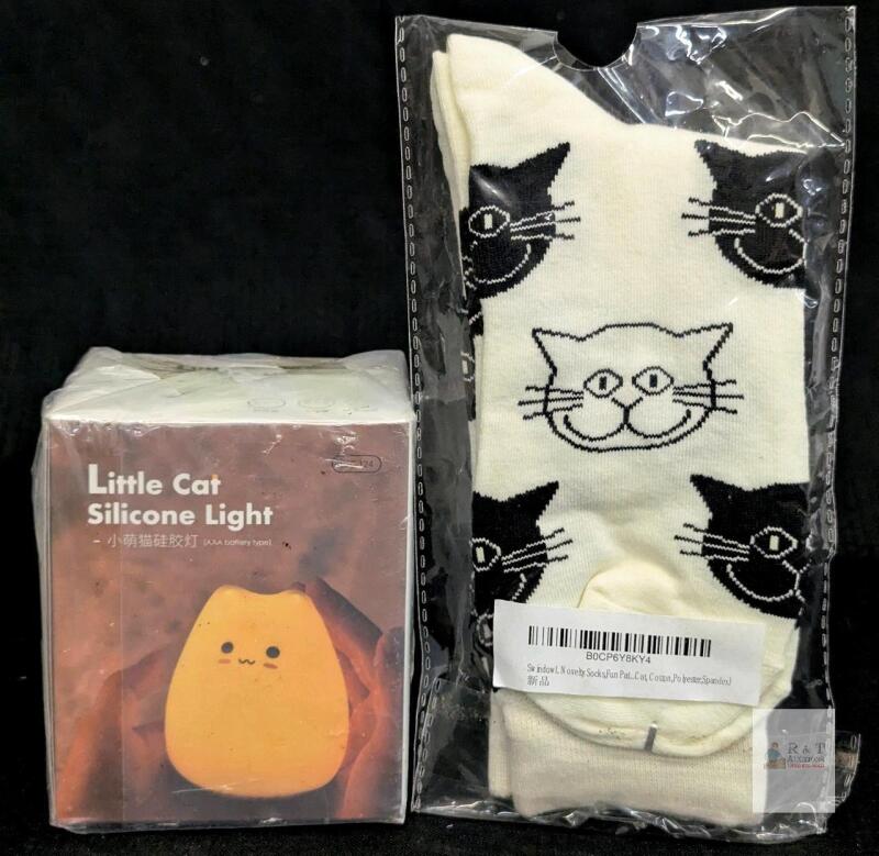 NEW Little Cat Silicone Night Light with AAA Battery, SwindowL Cat Pattern Crew Socks, New Packaging