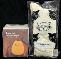 NEW Little Cat Silicone Night Light with AAA Battery, SwindowL Cat Pattern Crew Socks, New Packaging