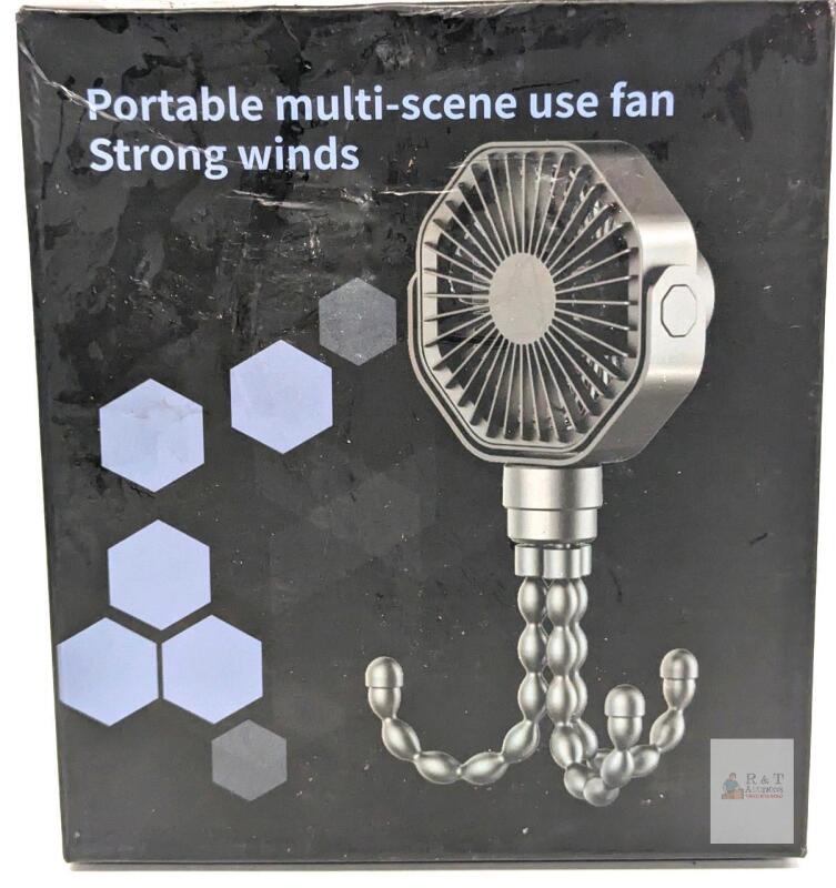 NEW Lerat M331 Portable USB Stroller Fan, Blue, Flexible Tripod, 3 Speeds, Rechargeable Battery