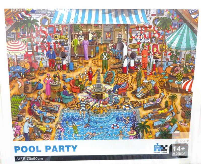 NEW Kanglejia Pool Party 1000 Piece Jigsaw Puzzle &ndash; 27.56 x 19.69 in, Ages 14+, Sealed, Cartoon Theme