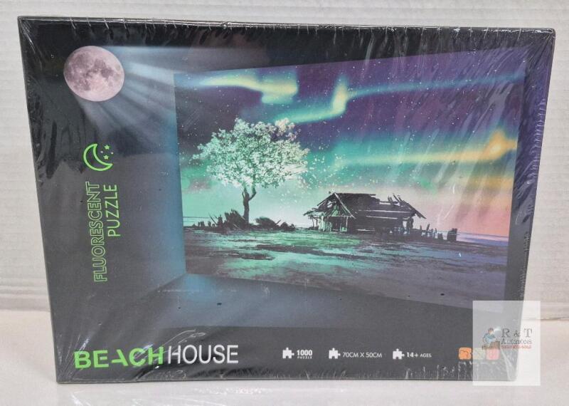 NEW Beach House Fluorescent 1000 Piece Jigsaw Puzzle, Glow-in-the-Dark, 27.56"x19.69", Kanglejia