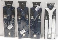 4 NEW Y-back Adjustable Clip Suspenders, Elastic Polyester, 1 Inch Width, Navy & White, Unisex Adult, New