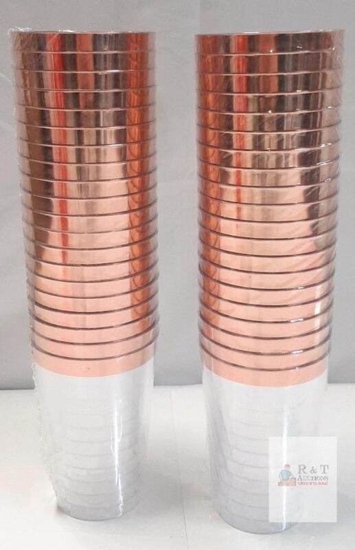 NEW Clear Plastic Cups with Rose Gold Metallic Band, 12 oz Disposable Party Drinkware, Sealed Packs