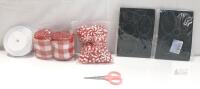 DIY Holiday Craft Lot: Faux Peppermint Candy, Gingham Ribbon, Sticker Sheets, Scissors Kit