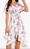 New sz Small Women's VIDUSSA Summer Midi Dress - Casual Boho Floral Flutter Sleeve V Neck Ruffle High Low Hem A-Line Flowy Long Sundress