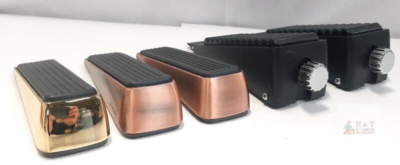 5 NEW Adjustable Door Stop Wedge, Screw-Knob Height, Non-Slip Rubber Base, Black/Gold/Copper, Patent