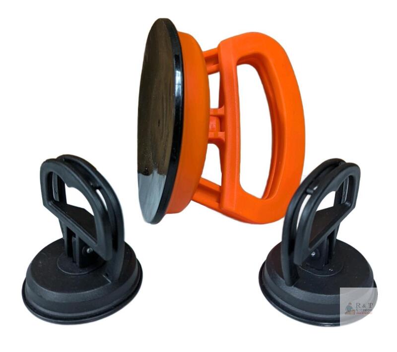 NEW 3-Piece Suction Cup Lifter Set: Large 4.75" Orange, 2 Small 2.4" Black Handles for Glass and Dent Pulling