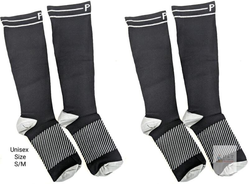 2 NEW PAIR PowerLix Graduated Compression Socks, 2 Pairs, S/M Unisex, Knee-High, 20-30 mmHg, Grey/Black