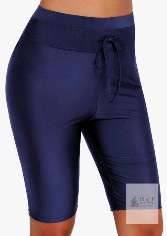 New sz Medium Women's ECUPPER High Waisted Swim Shorts Boardshorts Knee Length Navy