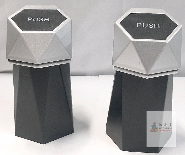 NEW Mini Car Trash Bins Push Lid, Black & Silver, 0.5 Gal, Fits Cup Holders, ABS Plastic, 7.87" Tall