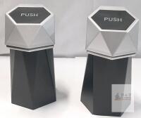 NEW Mini Car Trash Bins Push Lid, Black & Silver, 0.5 Gal, Fits Cup Holders, ABS Plastic, 7.87" Tall