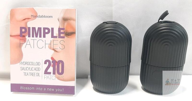 NEW Mandabloom 210 Pimple Patches Hydrocolloid Box & 2 Black Silicone Face Massager Ice Trays