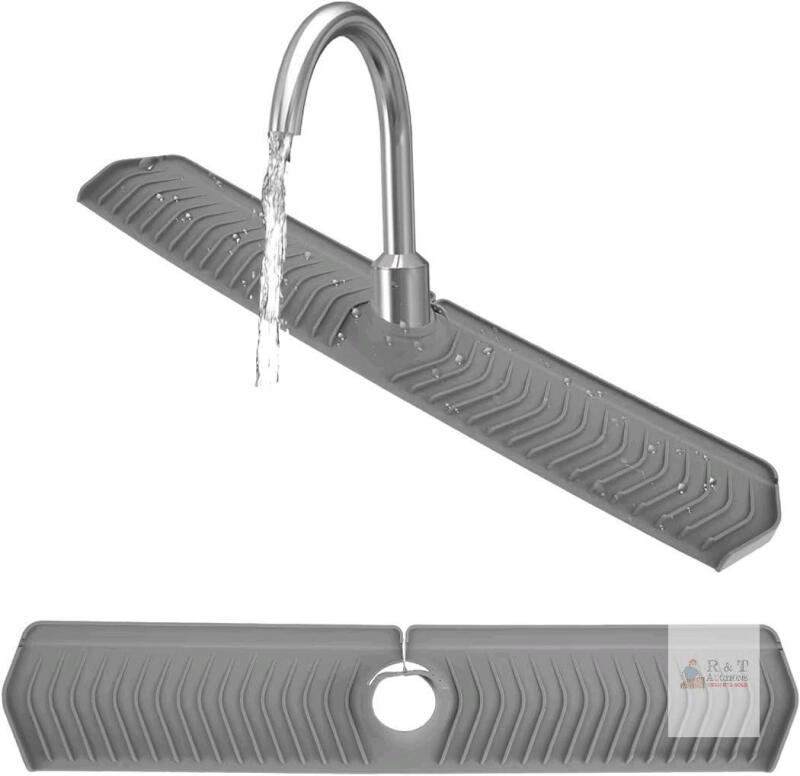 New Kitchen Sink Splash Guard, 30 inch Silicone Faucet Handle Drip Catcher Tray, Large Size Kitchen Sink Draining Pad Protector Behind Faucet, Dish Sponge Holder Gadgets Organizer for Kitchen Bathroom