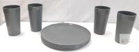 NEW 10-Piece Plastic Dinnerware Set&mdash;6 Gray 10.25" Plates, 4 Tumblers, Stackable, Modern Style