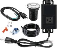 New HK Garbage Disposal Air Switch Kit with Power Cord Kit, Sink Top Waste Disposer Stainless Steel On/Off Push 2.5" Button, Aluminum Alloy Power Module, Food Waste Disposals Replacement Parts, HK0341L5 + HK0363US + HK0347