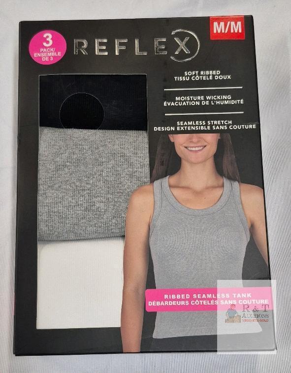 NEW Reflex 3-Pack Women's Ribbed Seamless Tank Tops, Medium, Multi-Color, Soft Moisture-Wicking