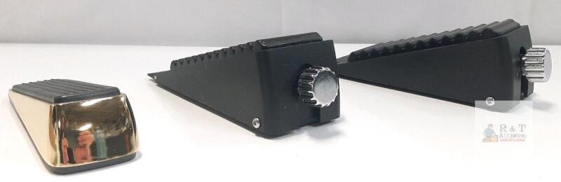 3 NEW Adjustable Door Stop, Black/Gold, Non-Slip Rubber, Metal Knob, Patent ZL 2022 3 0601877.1