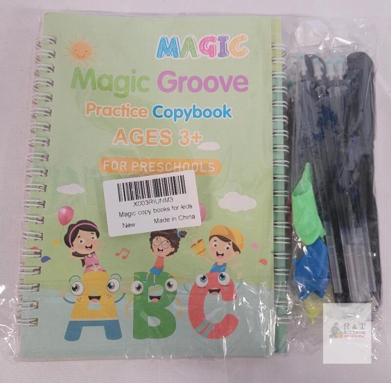 NEW MIX LOT Magic Groove Practice Copybook Set - Numbers & ABC, 2 Spiral Books, 4 Magic Pens, Ages 3+, China