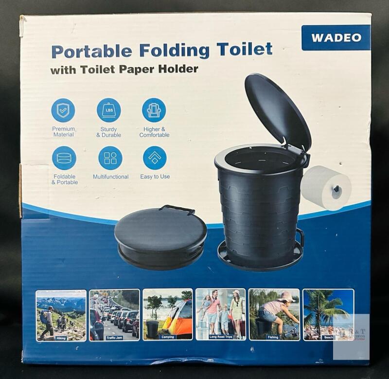 As-New In-Box Wadeo Portable Folding Toilet with Toilet Paper Holder