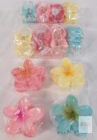 NEW Hawaiian Plumeria Plastic Hair Clips, 4-Pack, Spring Clamp, Multicolor, Flower Headwear,