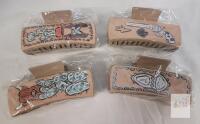 NEW 4pcs Western Leather Hair Claw Clips, Square Shape, Assorted Patterns, Spring Hinge - X0042HNNXJ