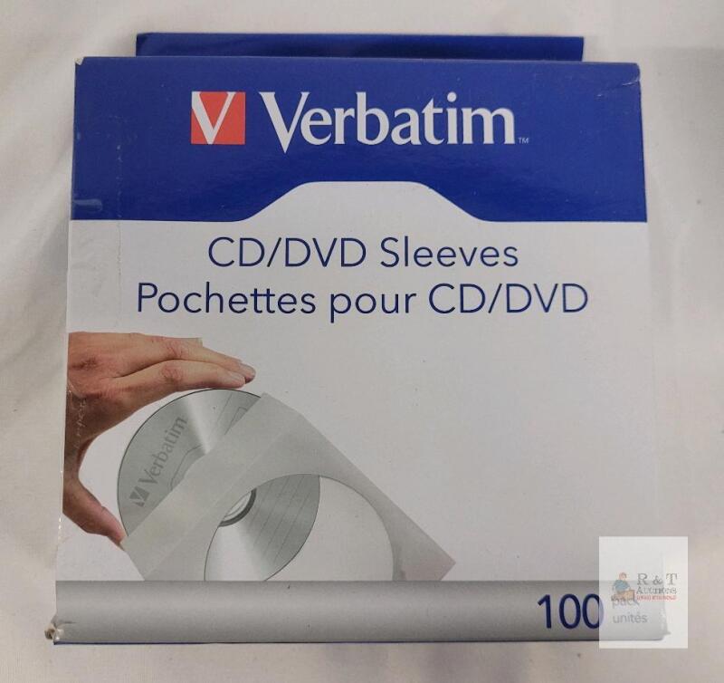 Verbatim CD/DVD Sleeves 100 Pack, Model 49976, Standard 120mm, White with Clear Window, Box Opened