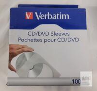 Verbatim CD/DVD Sleeves 100 Pack, Model 49976, Standard 120mm, White with Clear Window, Box Opened