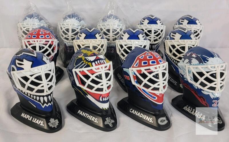 NHL Goalie Mask Miniatures Lot &ndash; Potvin, Vanbiesbrouck, Thibault, Roy, Maple Leafs, Panthers, Canadiens, Avalanche
