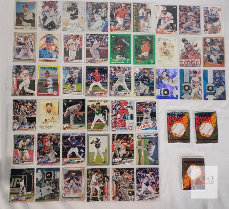 50+ MLB Baseball Card Lot Trout, Robert, 3 Relics, 4 Nolan Ryan Texas Express Unopened Packs, 2020