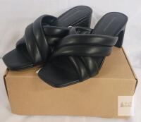 NEW Amazon Essentials Women's Crossover Heeled Sandal Pump, Black Faux Leather, 3.25" Heel, Size 7/38