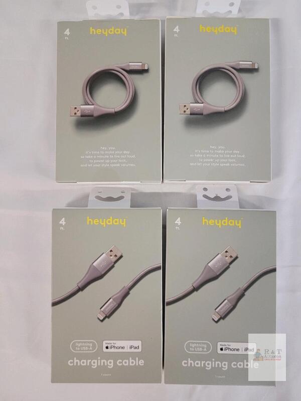 Heyday 4 ft Lightning to USB-A Charging Cable for iPhone/iPad, Gray, MFi-Certified, New Boxed