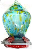 New Hand-Blown Glass Hummingbird Feeder for Outdoor Hanging Feeder Iron Frame Easy-Clean Design, Light Green