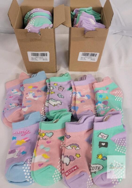 NEW BULK Toddler Girls Non-Slip Unicorn Socks, 1-3 Years, 90% Cotton, Model W528-019S, X003SDBMM7
