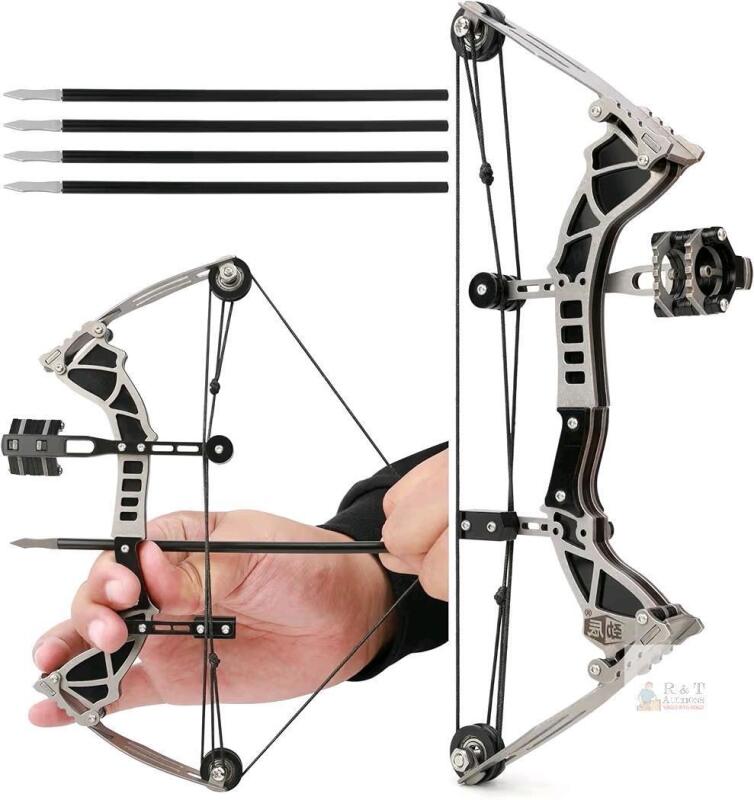 New 9.5inch Mini Compound Bow Stainless Steel Includes 4/12 Arrows and Target Paper