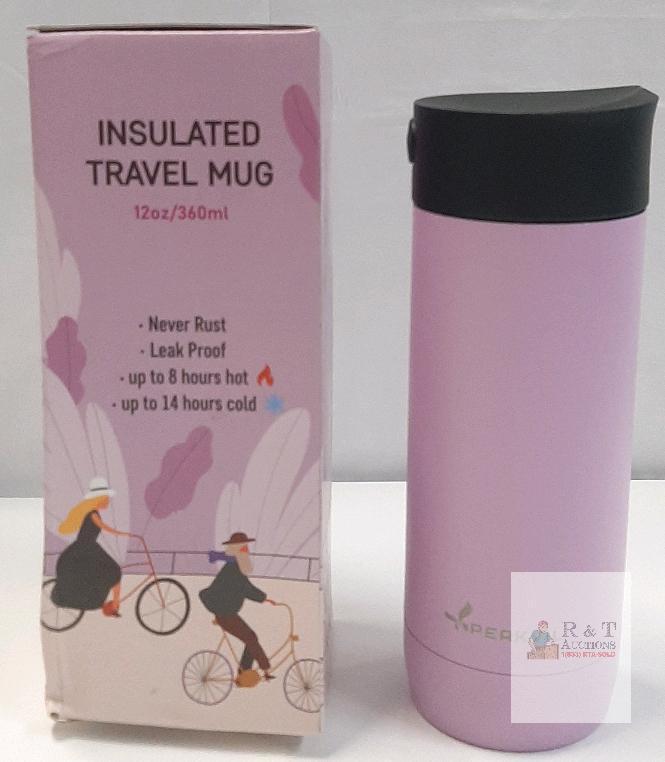 NEW Perkvil Insulated Travel Mug, 12oz Stainless Steel, Pink, Leak-Proof, 8hr Hot/14hr Cold Retention
