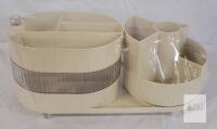 NEW Vintage Cream Plastic Desk Organizer, Divided Tray, Retro Design, 16"x7.5", 1970s Style