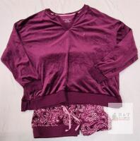 NEW Nautica XL Purple Velour Loungewear Pajama Set: Long Sleeve Pullover & Paisley Print Shorts