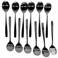 NEW Berglander 12-Piece Black Stainless Steel Teaspoon Set, Mirror Polish, 6.7 Inch Flatware
