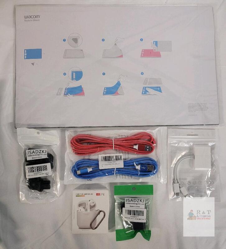 NEW Wacom Texture Sheet (Intuos Pro Large Bundle) w/ USB Cables, Adapters, AirPods Case