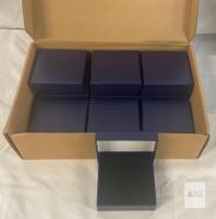 Dark Blue Quilted Square Presentation Boxes, Hinged Lid, Velvet Interior, Mirror, 4.75",