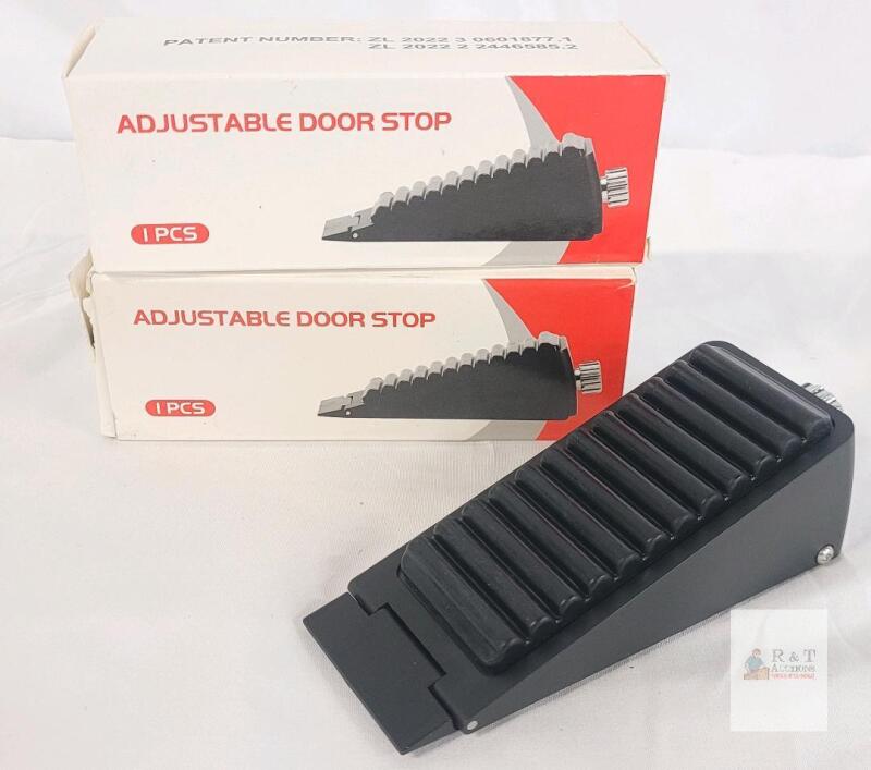 2 NEW Adjustable Door Stop, Heavy-Duty Non-Slip Rubber Base, Black with Silver Knob, Fits 0.39&ndash;1.6 in Gaps