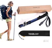 NEW Trekology Trekz-SE Trekking Pole, 7075 Aluminum, Foldable, Adjustable 43.3-51 in, Blue/Black, Bag